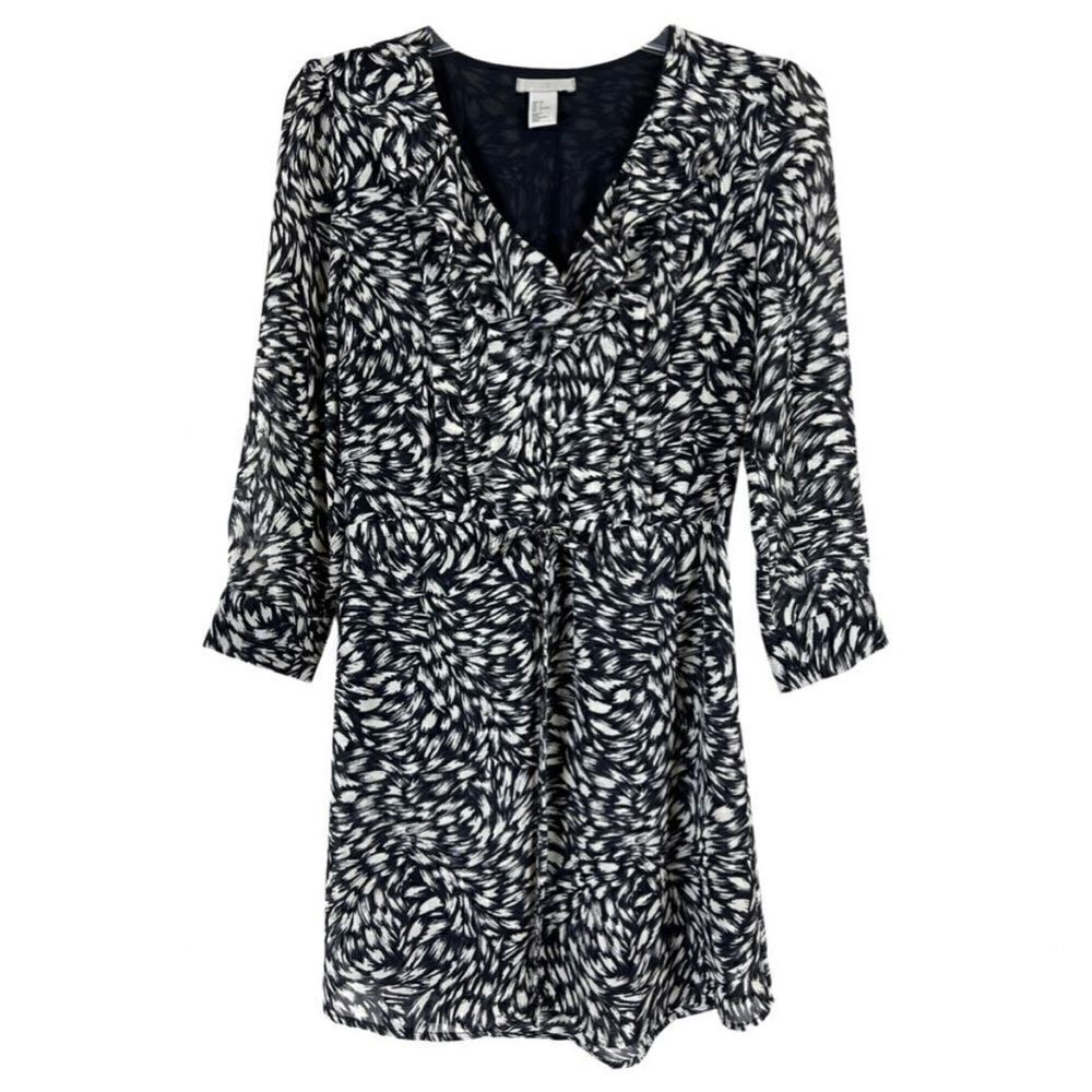 H&M Navy Chiffon Long Sleeve Tie Dress Sz 6